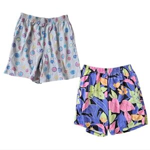 Bundle of 2 Vintage Womens Pull On Elastic Waist Pattern Shorts